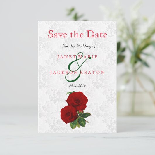 Deep Red Rose Floral Wedding - sparen de datum Save The Date (Staand voorkant)