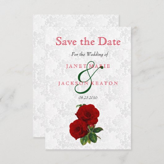Deep Red Rose Floral Wedding - sparen de datum Save The Date (Voorkant / Achterkant)