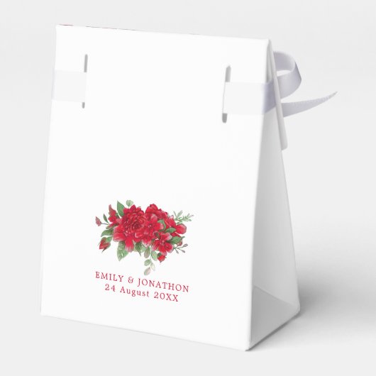 Deep Red Roses Bloemen Namen Date White Bedankdoosjes (Achterkant)