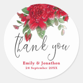 Deep Red Roses Elegant Script Dank u Namen Ronde Sticker