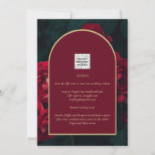Deep Red Roses Forest Green Winter Wedding Kaart (Achterkant)