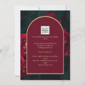 Deep Red Roses Forest Green Winter Wedding Kaart (Achterkant)