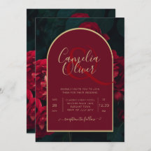 Deep Red Roses Forest Green Winter Wedding