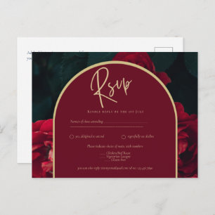 Deep Red Roses Forest Green Winter Wedding RSVP Briefkaart