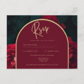 Deep Red Roses Forest Green Winter Wedding RSVP Briefkaart (Voorkant)