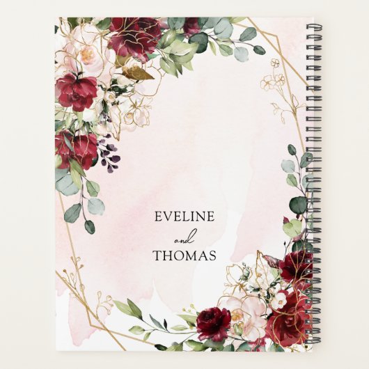 Deep Red Roses Fresh Greenery Gold lijst bruiloft Planner (Achterkant)