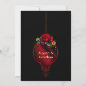 Deep Red Roses Greenery Gold Sparkles Weduwen | Kaart (Achterkant)