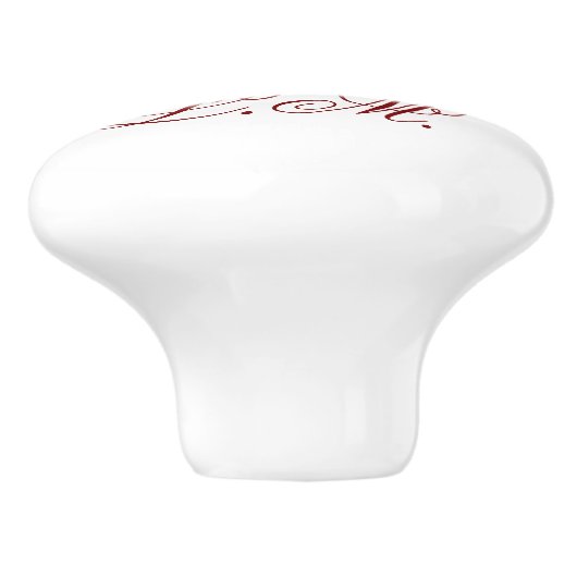 Deep Red Roses & Protea Floral Script Monogram Keramische Knop (Zijkant)