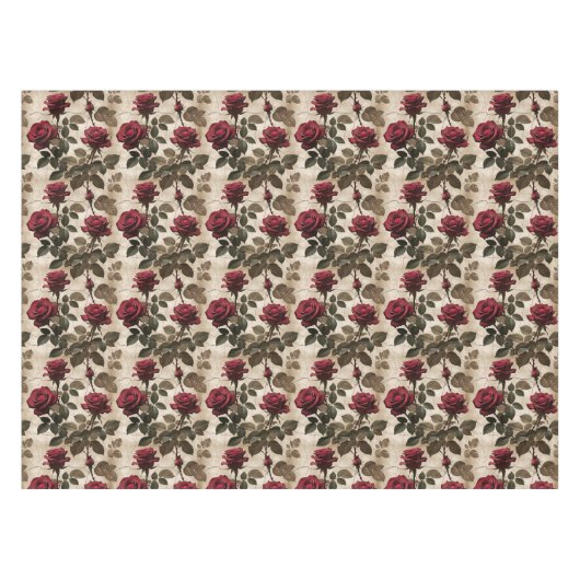 Deep Red Roses With Dark Green Leaves Tafelkleed (Voorkant (Horizontaal))