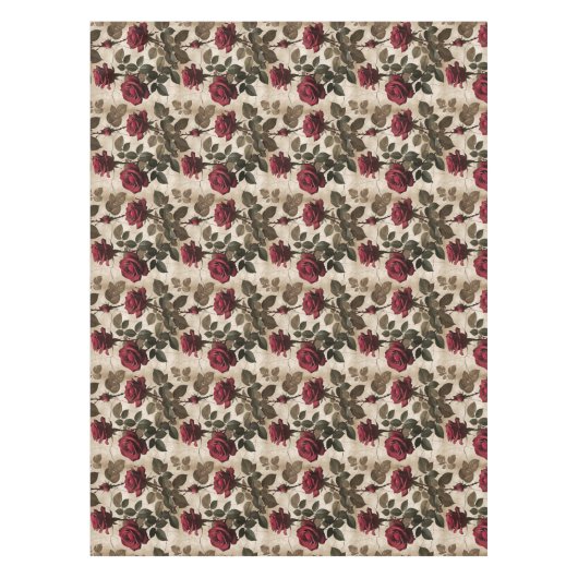 Deep Red Roses With Dark Green Leaves Tafelkleed (Voorkant)