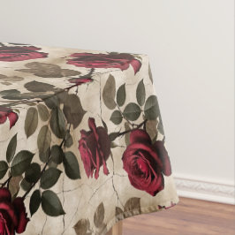 Deep Red Roses With Dark Green Leaves Tafelkleed