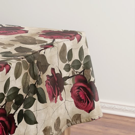 Deep Red Roses With Dark Green Leaves Tafelkleed (Voorbeeld)