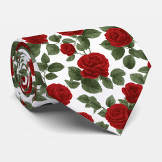 Deep Red Roses with leaves Seamless Pattern Stropdas