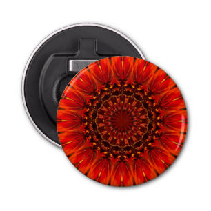 Deep Red Rudbeckia Floral Mandala Button Flesopener