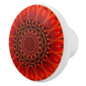 Deep Red Rudbeckia Floral Mandala Keramische Knop (Rechts)