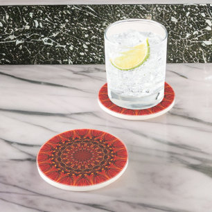 Deep Red Rudbeckia Floral Mandala Zandsteen Onderzetter