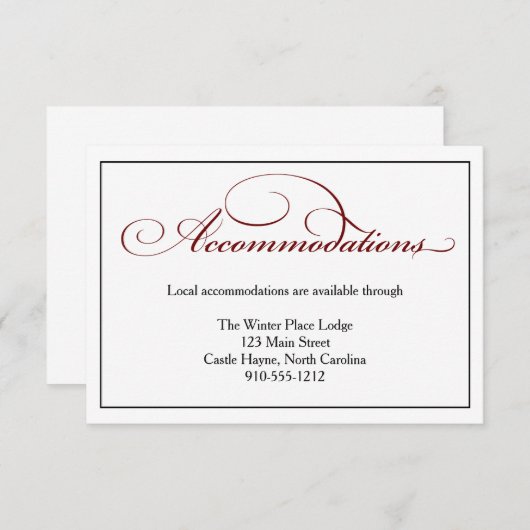 Deep Red Script Wedding Accommodations Detail Kaar Informatiekaartje (Voorkant / Achterkant)