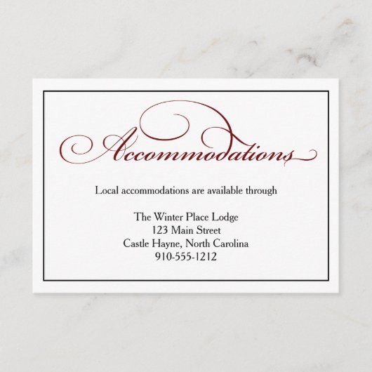 Deep Red Script Wedding Accommodations Detail Kaar Informatiekaartje (Voorkant)