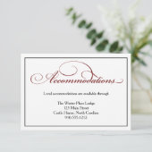 Deep Red Script Wedding Accommodations Detail Kaar Informatiekaartje (Staand voorkant)