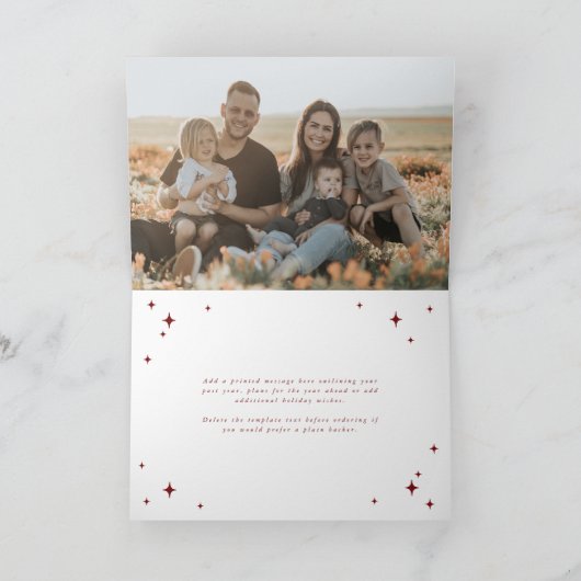 Deep Red Season's Greetings Retro Stars Foto Feestdagen Kaart (Binnen)