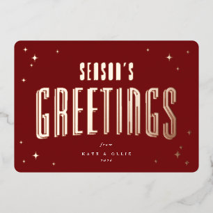 Deep Red Season's Groetjes Retro Stars Flat Folie Feestdagenkaart