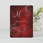 Deep Red Silver Swirl Monogram Formele bruiloft Kaart (Staand voorkant)