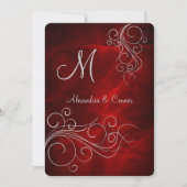 Deep Red Silver Swirl Monogram Formele bruiloft Kaart (Voorkant)
