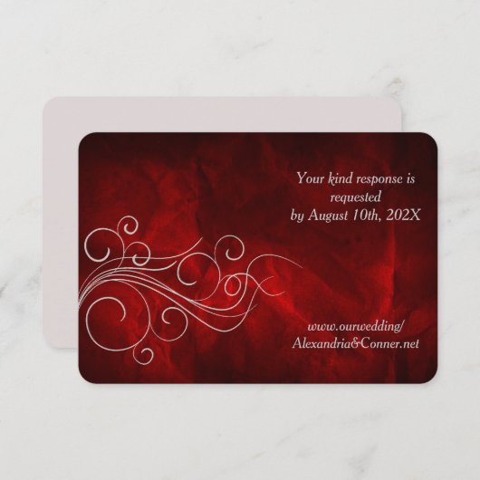Deep Red Silver Swirl Wedding RSVP Kaart (Voorkant / Achterkant)