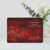 Deep Red Silver Swirl Wedding RSVP Kaart (Staand voorkant)