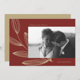 Deep Red Sprout Photo Holiday Card Feestdagenkaart