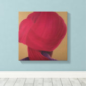 Deep Red Turban Paarse Jacket Canvas Afdruk (Insitu (Houten vloer))