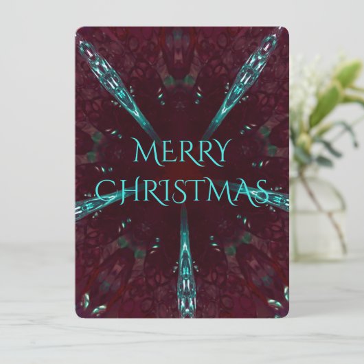 Deep Red Turquoise Merry Kerstkaleidoscoop Feestdagenkaart (Staand voorkant)