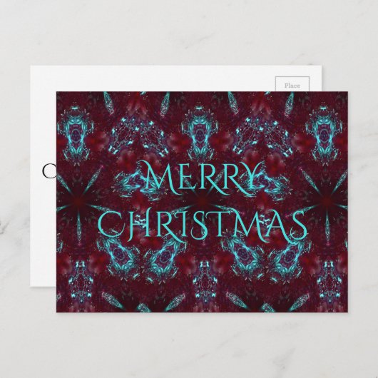 Deep Red Turquoise Merry Kerstkaleidoscoop Feestdagenkaart (Voorkant / Achterkant)