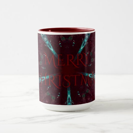Deep Red Turquoise Merry Kerstkaleidoscoop Mok (Midden)