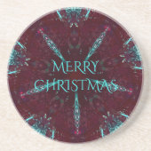 Deep Red Turquoise Merry Kerstkaleidoscoop Zandsteen Onderzetter (Voorkant)