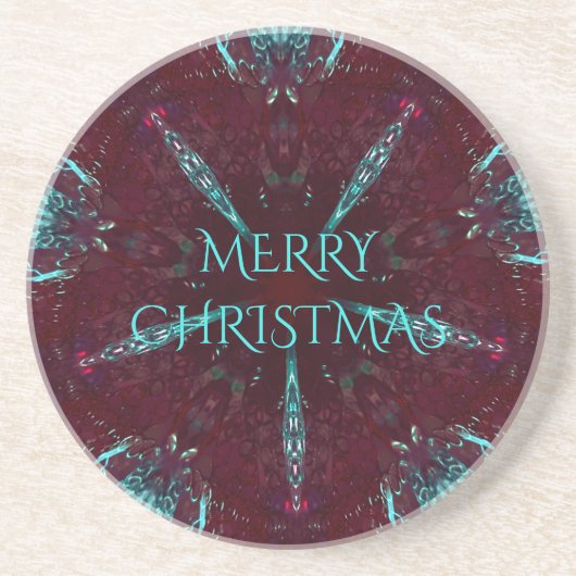 Deep Red Turquoise Merry Kerstkaleidoscoop Zandsteen Onderzetter (Voorkant)