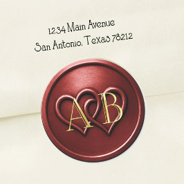 Deep Red Two Hearts Intertwined Monogram Wedding Ronde Sticker