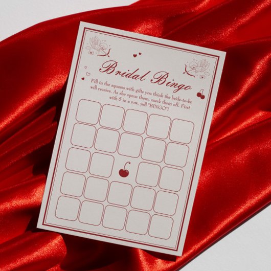 Deep Red Valentine Bridal Shower Bingo Game Card Kaart
