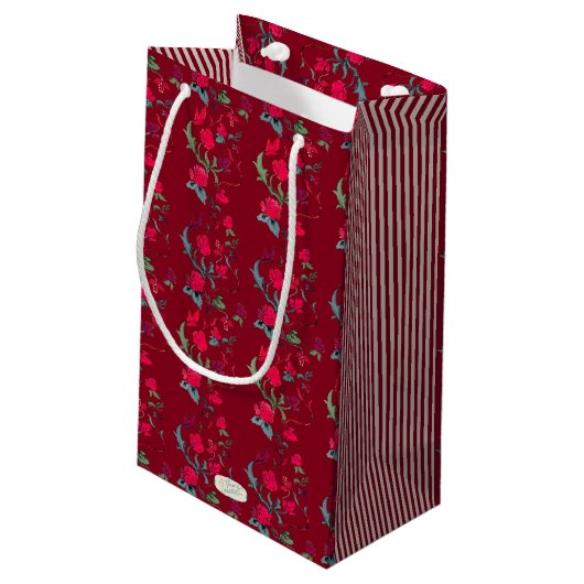 Deep Red Wassail Floral Gift Bag Klein Cadeauzakje (Achterkant Gekanteld)