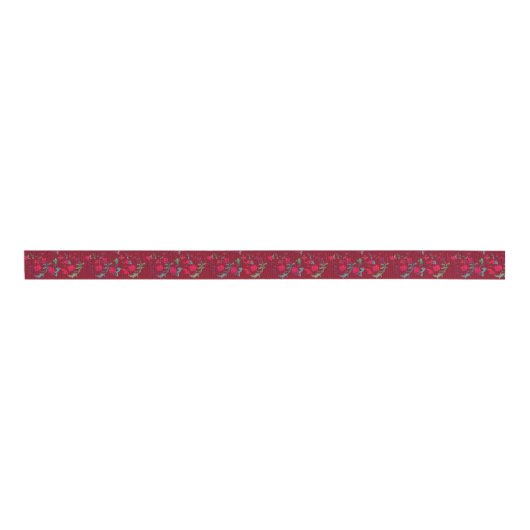 Deep Red Wassail Floral Ribbon Grosgrain Lint (Voorkant)