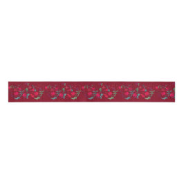 Deep Red Wassail Floral Ribbon Grosgrain Lint