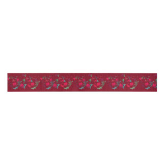 Deep Red Wassail Floral Ribbon Grosgrain Lint