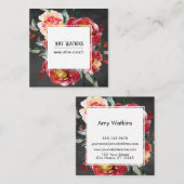 Deep Red Waterverf Flowers Chalkboard Background Vierkante Visitekaartje (Voorkant / Achterkant)