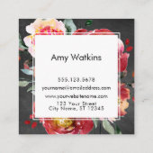 Deep Red Waterverf Flowers Chalkboard Background Vierkante Visitekaartje (Achterkant)