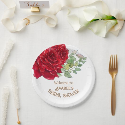 Deep Red Waterverf Rozen Vrijgezellenfeest Papieren Bordje (Huwelijk)