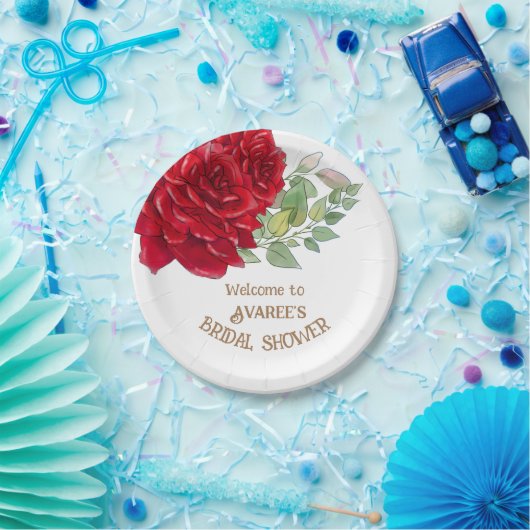 Deep Red Waterverf Rozen Vrijgezellenfeest Papieren Bordje (Feest)