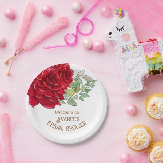 Deep Red Waterverf Rozen Vrijgezellenfeest Papieren Bordje (Feest)