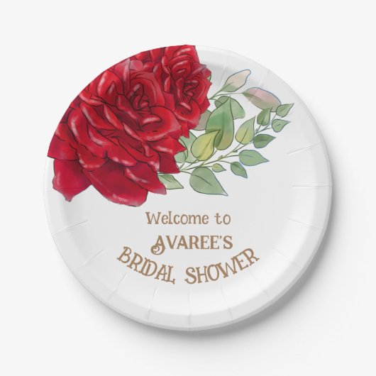 Deep Red Waterverf Rozen Vrijgezellenfeest Papieren Bordje (Voorkant)