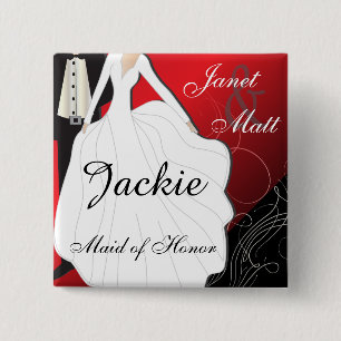 Deep Red Wedding Party Vierkante Button 5,1 Cm