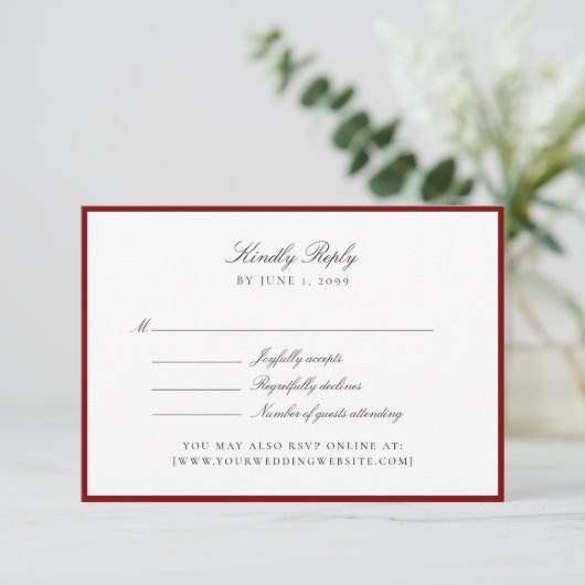 Deep Red Wedding Rsvp card (Staand voorkant)